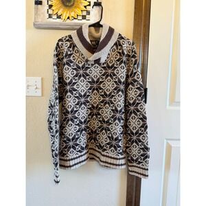 Double RL Ralph Lauren Mens L Hand Knit Fair Isle Snowflake Shawl Collar Sweater